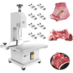 2000W Commercial Electric Meat Bandsaw, 20x16" Stainless Steel Worktable, Cuts 0.04-8.0" Thickness, Frozen Meat Cutter with 8 Blades Included, Electric Bone Saw Machine for Rib Pork Beef