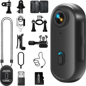 4K Mini Body Camera, Wearable Action Body Cam, Sports Action Camera，Thumb Size Hands-Free Recording Body Worn Camera, Premium Portable Camcorder Mount Anywhere for Work, Travel,Fishing(Black-128G)