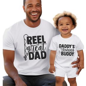Daddy's Fishing Buddy Fathers Day Gifts From Baby Boy For Fishing Dad, Matching Shirts For Father And Newborn Son Daughter, Reel Cool Dad Fishing Shirts, Funny Fathers Day Fisher Daddy T-Shirt.
