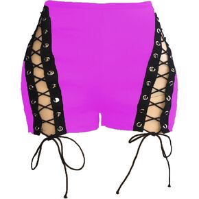Women Mid Rise Side Straps Shorts Stretch Casual Denim Booty Hot Shorts Grommet Eyelet Lace Up Front Shorts