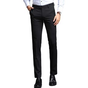 Men's Slim Fit Skinny Stretch Pant Classic Solid Color Tapered Suit Pant Lightweight Business Comfort Trousers