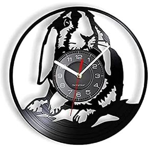 Wall Clock Battery Operated Silent Non-Ticking 12 Inch Rabbit Vinyl Record Wall Clock Bunny Coniglio Slient Wall Watch Nature Lover Themed Nursery Kids Room Animal Hare Easter Decor