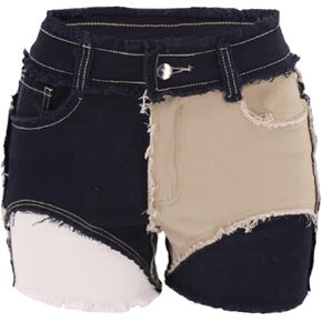 Women's Splicing Denim Shorts Casual Pockets Sexy Jeans Ultra-Short Denim Shorts Best Cut Off Jean Shorts