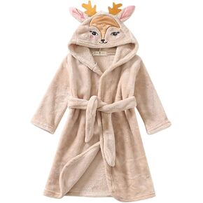 Baby Bathrobe Plushy Soft Flannel Robe Hooded Cute Animal Shape Winter Warm Night-Robe Christmas Sleepwear