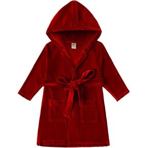 Christmas Bathrobe Robe Boys Girls Long Sleeve Hooded Xmas Pajamas with Belt Soft Sleepwear for Kids Gift