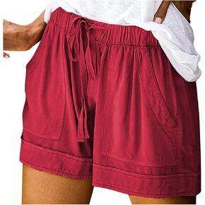 Cotton Shorts for Women Plus Size Outdoor Shorts Stretchy Stylish Drawstring Lounge Shorts with Pockets
