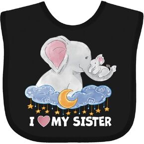 inktastic I Love My Sister Cute Elephants with Moon and Stars Baby Bib