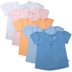 Honestbaby 5 حزمة قمم القمصان ذات الأكمام الفخارية 100 ٪ من القطن العضوي ، طفل صغير ، طفل صغير ، فتاة