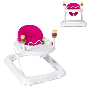 Baby Walker, Collapsible Baby Activity Walker with Walking Toys & 3-Levels Adjustable Height, Comfy High Back Seated Baby Walker with Wheels for Boys & Girls (Pink)