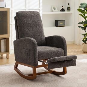 Aoiy & WiFon Rocking Chair Crocker ، كراسي هزاز الحضانة الحديثة مع الجيب الجانبي ومسند القدمين ، طائرة حضانة كرسي هزاز منجد ، بوب ، العاج ، العاج