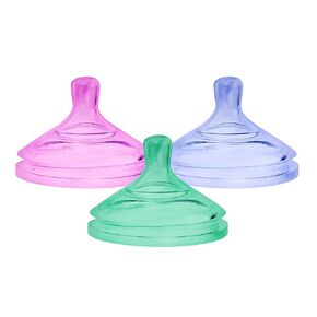 Boon NURSH® Platinum Food-Safe Silicone Baby Bottle Nipples - Fast Flow - 6 Months and Up - Colorblock (3 Pack)