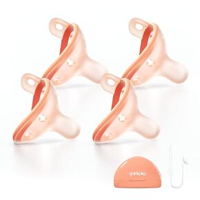 Baby Pacifiers من 0 إلى 6 أشهر ، حلمة سيليكون خالية من BPA ، تصميم خفيف الوزن من قطعة واحدة ، مجموعة من 4 ، مع سلسلة مصاصة ومصاصة