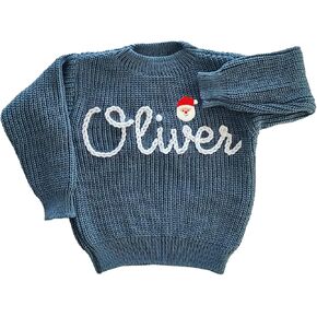 Personalized Baby Knit Top Sweater With Custom Hand Embroidered Name, Toddler Boy Girl White