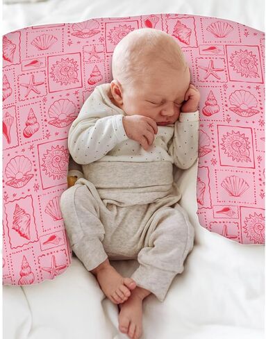 Pink Seashells Baby Nursing Pillow Covers for Boy Girl Boho Beach Conch Nursery Feeding Pillowcase for Breastfeeding Pillows Pastel Summer Coastal Soft Stretchy Removable Cover for Newborn Infant in Saudi Arabia