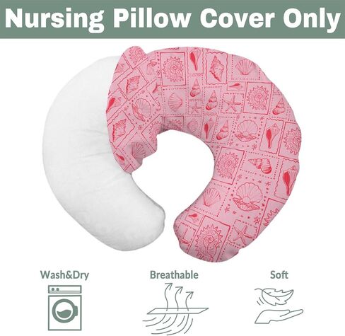 Pink Seashells Baby Nursing Pillow Covers for Boy Girl Boho Beach Conch Nursery Feeding Pillowcase for Breastfeeding Pillows Pastel Summer Coastal Soft Stretchy Removable Cover for Newborn Infant in Saudi Arabia