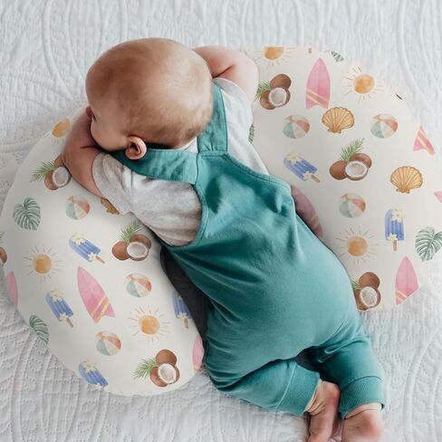 Neutral Summer Beach Nursing Pillow Covers for Boy Girl Surfboard Coconut Seashells Sun Balls Nursery Slipcover for Breastfeeding Pillows Seaside Soft Stretchy Removable Covers for Newborn Infant in Saudi Arabia