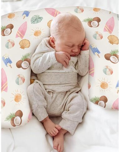 Neutral Summer Beach Nursing Pillow Covers for Boy Girl Surfboard Coconut Seashells Sun Balls Nursery Slipcover for Breastfeeding Pillows Seaside Soft Stretchy Removable Covers for Newborn Infant in Saudi Arabia