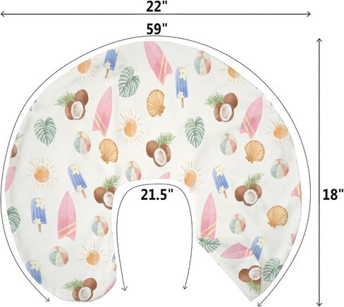 Neutral Summer Beach Nursing Pillow Covers for Boy Girl Surfboard Coconut Seashells Sun Balls Nursery Slipcover for Breastfeeding Pillows Seaside Soft Stretchy Removable Covers for Newborn Infant in Saudi Arabia