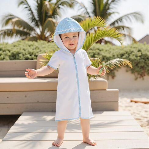 طفل طفل فتيات الفتيات تيري تسبح تغطية لأكمام قصيرة من السوستة مقنعين بدلة الاستحمام in Kuwait