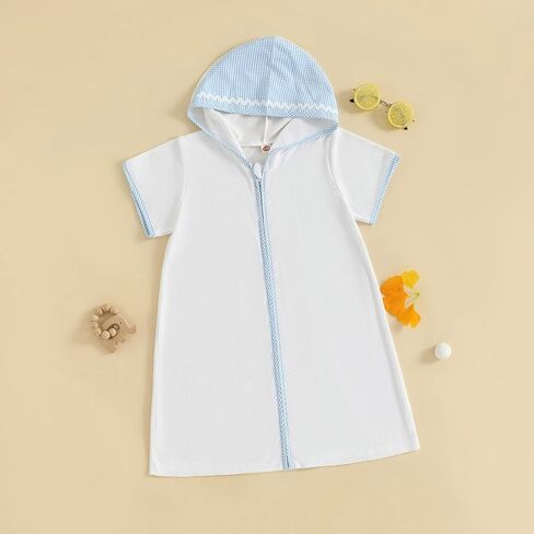 طفل طفل فتيات الفتيات تيري تسبح تغطية لأكمام قصيرة من السوستة مقنعين بدلة الاستحمام in Kuwait