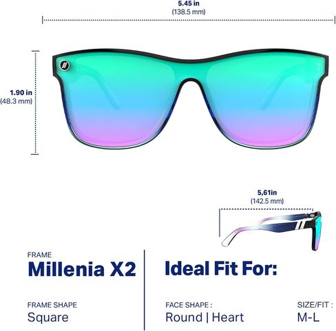 Blenders Eyewear Millenia X2 - نظارات شمسية مستقطبة - عدسات مسطحة عاكسة - حماية 100% من الأشعة فوق البنفسجية - للرجال والنساء in Kuwait