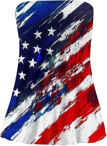 Tube Top for Women Strapless 4th of July T Shirts Casual Sleeveless Cute Tank Tops Flag Print Beach Vacation Shirts in Saudi Arabia