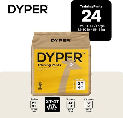 DYPER - Toddler Pull Up Style Potty Training Pants Girls/Boys Day & Overnight Protection - Made with Plant-Based*, Honest Ingredients, Hypoallergenic - Size 3T-4T (24 Count) in Kuwait