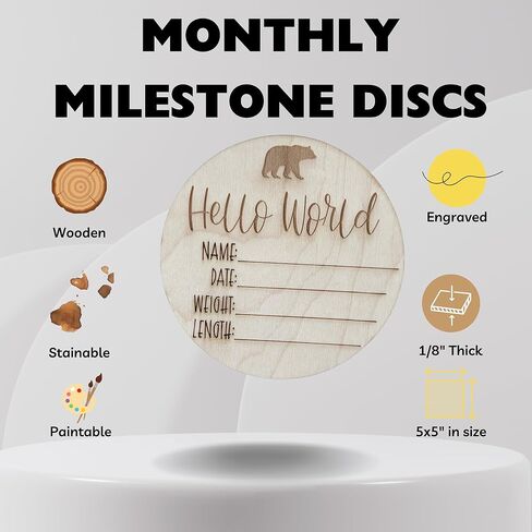 إعلان ولادة طفل خشبي مخصص-لوحة حديثي الولادة محفورة مخصصة مع إحصائيات الولادة-تذكار محايد بين الجنسين لصور الحضانة والطفل-هدية فريدة من نوعها للاستحمام الطفل (Deer Hello World) in Kuwait