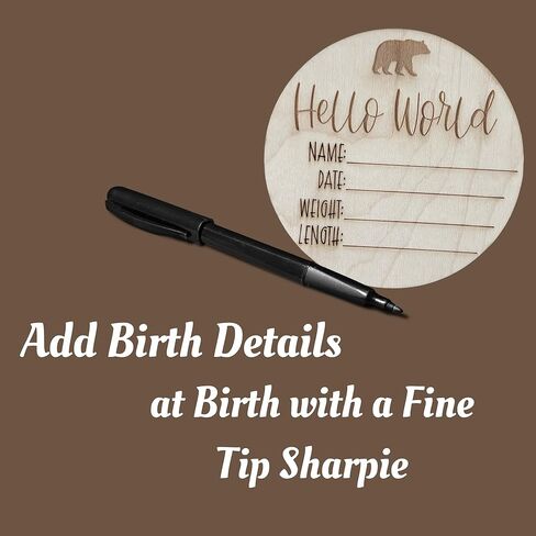 إعلان ولادة طفل خشبي مخصص-لوحة حديثي الولادة محفورة مخصصة مع إحصائيات الولادة-تذكار محايد بين الجنسين لصور الحضانة والطفل-هدية فريدة من نوعها للاستحمام الطفل (Deer Hello World) in Kuwait