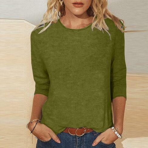 3/4 طول الأكمام توبس نساء غير رسمية العطلات الصيفية غير الرسمية بلوزات خفيفة الوزن فضفاضة 3 ربع قمصان سترة الأكمام in Kuwait