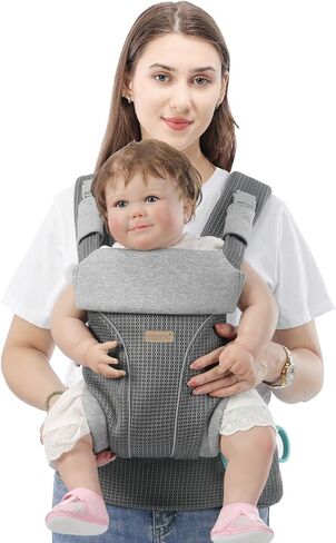 Baby Carrier Newborn to Toddlers - Ergonomic Adjustable Soft Breathable Comfort Infant Carrier for 7-35lbs, Enhanced Support, Easier to Wear (Grey) in Saudi Arabia