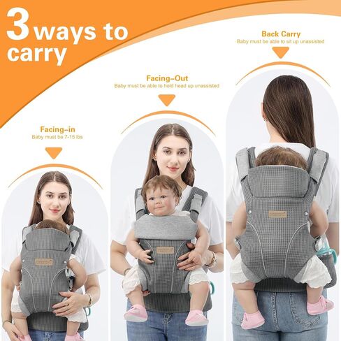 Baby Carrier Newborn to Toddlers - Ergonomic Adjustable Soft Breathable Comfort Infant Carrier for 7-35lbs, Enhanced Support, Easier to Wear (Grey) in Saudi Arabia