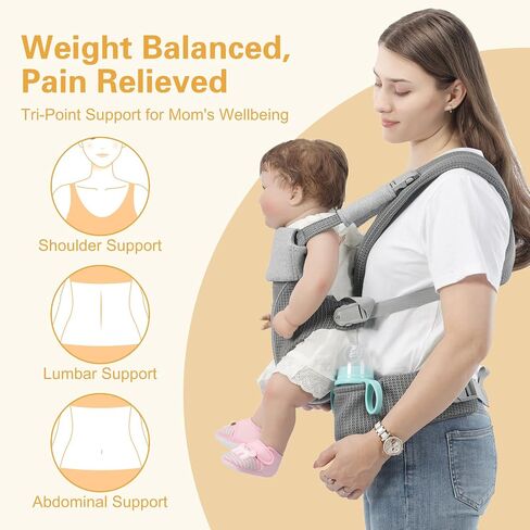 Baby Carrier Newborn to Toddlers - Ergonomic Adjustable Soft Breathable Comfort Infant Carrier for 7-35lbs, Enhanced Support, Easier to Wear (Grey) in Saudi Arabia