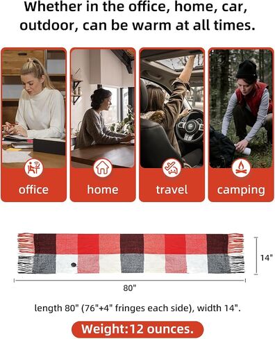 Heated Scarf for Women Rechargeable Include Upgraded Lightweight Battery, with 3 Temperature Levels, Electric Heated Neck Winter Scarf for Cold Weather - Classic Large Tartan in Kuwait