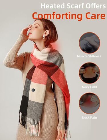 Heated Scarf for Women Rechargeable Include Upgraded Lightweight Battery, with 3 Temperature Levels, Electric Heated Neck Winter Scarf for Cold Weather - Classic Large Tartan in Kuwait