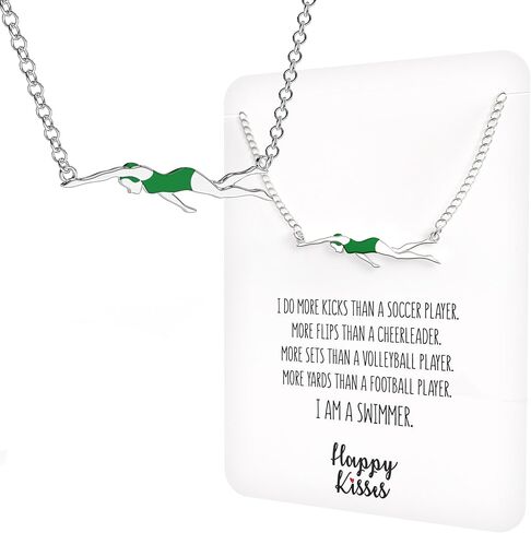 Happy Kisses Swimming Gift Necklace – Cute Swimmer Pendant Charm for Girls & Teens on a Swim Team – Inspirational Message Card in Kuwait