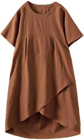 Tebreux Women's Linen Midi Dress Oversized Short Sleeve Sundress Baggy Tunic Dresses with Pockets in Saudi Arabia
