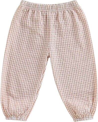 Toddler Baby Boy Girl Gingham Bubble Pants Kids Casual Plaid Elastic Waist Long Bloomers Trousers Bottoms in Kuwait