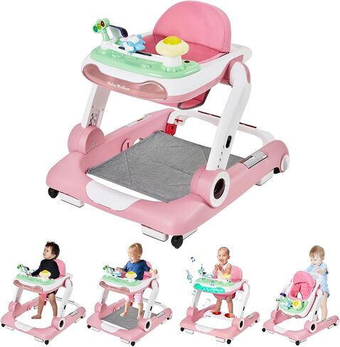 Music and Lights Baby Walker with Wheels,5-in-1 Baby Activity Center with Removable Toys and Music Bouncer,Adjustable Height Baby Walkers for Boys Girls Babies 6-18 Months in Kuwait