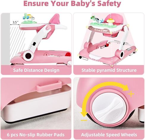 Music and Lights Baby Walker with Wheels,5-in-1 Baby Activity Center with Removable Toys and Music Bouncer,Adjustable Height Baby Walkers for Boys Girls Babies 6-18 Months in Kuwait