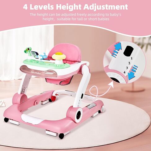 Music and Lights Baby Walker with Wheels,5-in-1 Baby Activity Center with Removable Toys and Music Bouncer,Adjustable Height Baby Walkers for Boys Girls Babies 6-18 Months in Kuwait