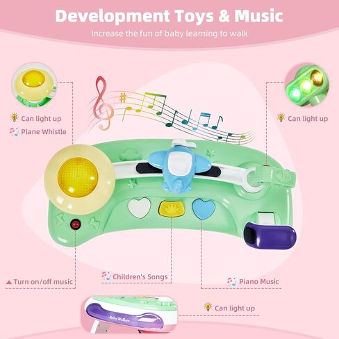 Music and Lights Baby Walker with Wheels,5-in-1 Baby Activity Center with Removable Toys and Music Bouncer,Adjustable Height Baby Walkers for Boys Girls Babies 6-18 Months in Kuwait