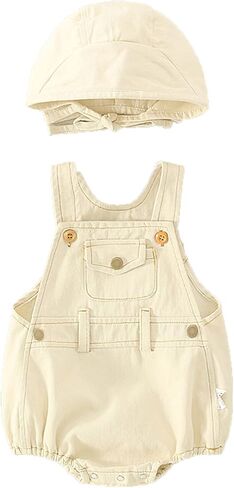 طفل جديد طفل 2PC ملابس الأشرطة الدنيم وزرة جان رومبر Workwear مع جيوب الشمس قبعات بذرة in Kuwait