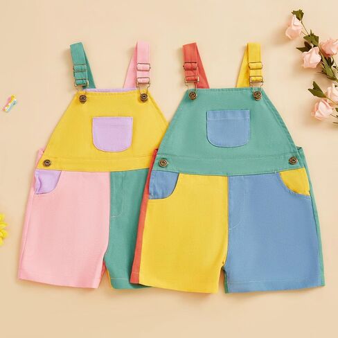 Suolongsama Toddler Baby Boy Girl Overall Shorts Color Block Sleeveless Suspender Trousers Romper with Pockets Summer Clothes in Saudi Arabia