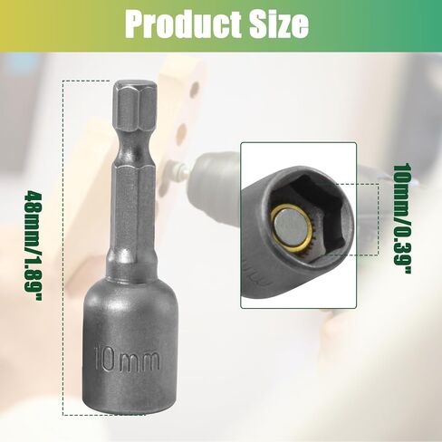 2 Pcs 1/4" Hex Shank 10mm Magnetic Nut Driver Bit - Quick-Change Nut Driver Bit for Power Drill Impact Drivers - 1.89" Length in Saudi Arabia