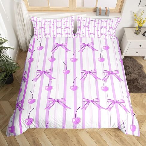 jejeloiu Coquette Bows Kids Bedding Set Toddler Size Cute Fruit Cherry Duvet Cover for Boys Girls Teens Bedroom Decor Stripes Comforter Cover Geometric Breathable Soft Lightweight Microfiber 2Pcs in Saudi Arabia