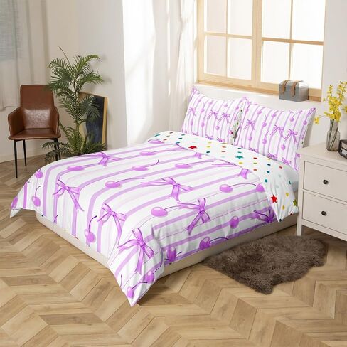 jejeloiu Coquette Bows Kids Bedding Set Toddler Size Cute Fruit Cherry Duvet Cover for Boys Girls Teens Bedroom Decor Stripes Comforter Cover Geometric Breathable Soft Lightweight Microfiber 2Pcs in Saudi Arabia