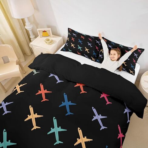 Colorful Aircraft Duvet Cover Toddler Size Cartoon Airplane Bedding Set 2pcs Cute Plane Silhouette Comforter Cover for Boys Room Decor Flying Aircrafts Quilt Cover,1 Pillowcase(Not Comforter) in Saudi Arabia