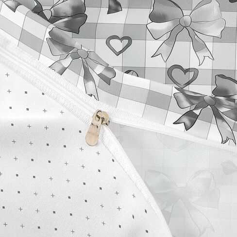 Watercolor Bow Bedding Set Toddler Size Kids Heart-Shaped Comforter Cover for Boys Girls Teens Girls Bow Duvet Cover Breathable Soft Lightweight Microfiber Grid Room Decor Bedclothes in Saudi Arabia