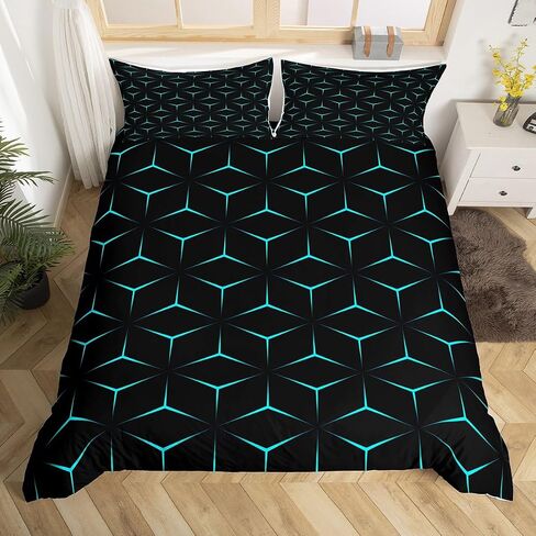 jejeloiu Geometry Duvet Cover Toddler Size Boys Girls Triangle Print Bedding Set for Kids Geometric Comforter Cover Modern Black Teal Blue Room Decor,NO Comforter in Saudi Arabia
